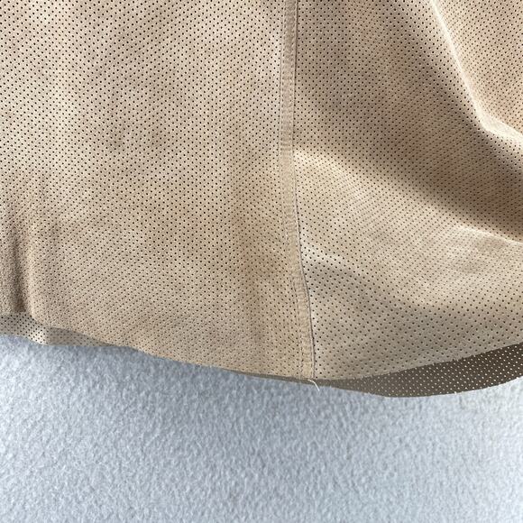 ECRU Brand Top Womens S Suede Leather Short Sleeve Scoop Neck Minimalist Beige - Picture 8 of 13